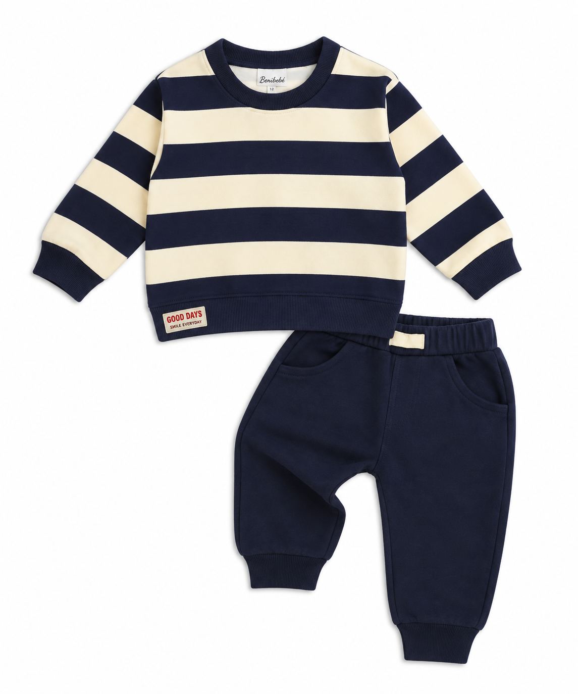 2 SET Streepjes jogger wit donkerblauw